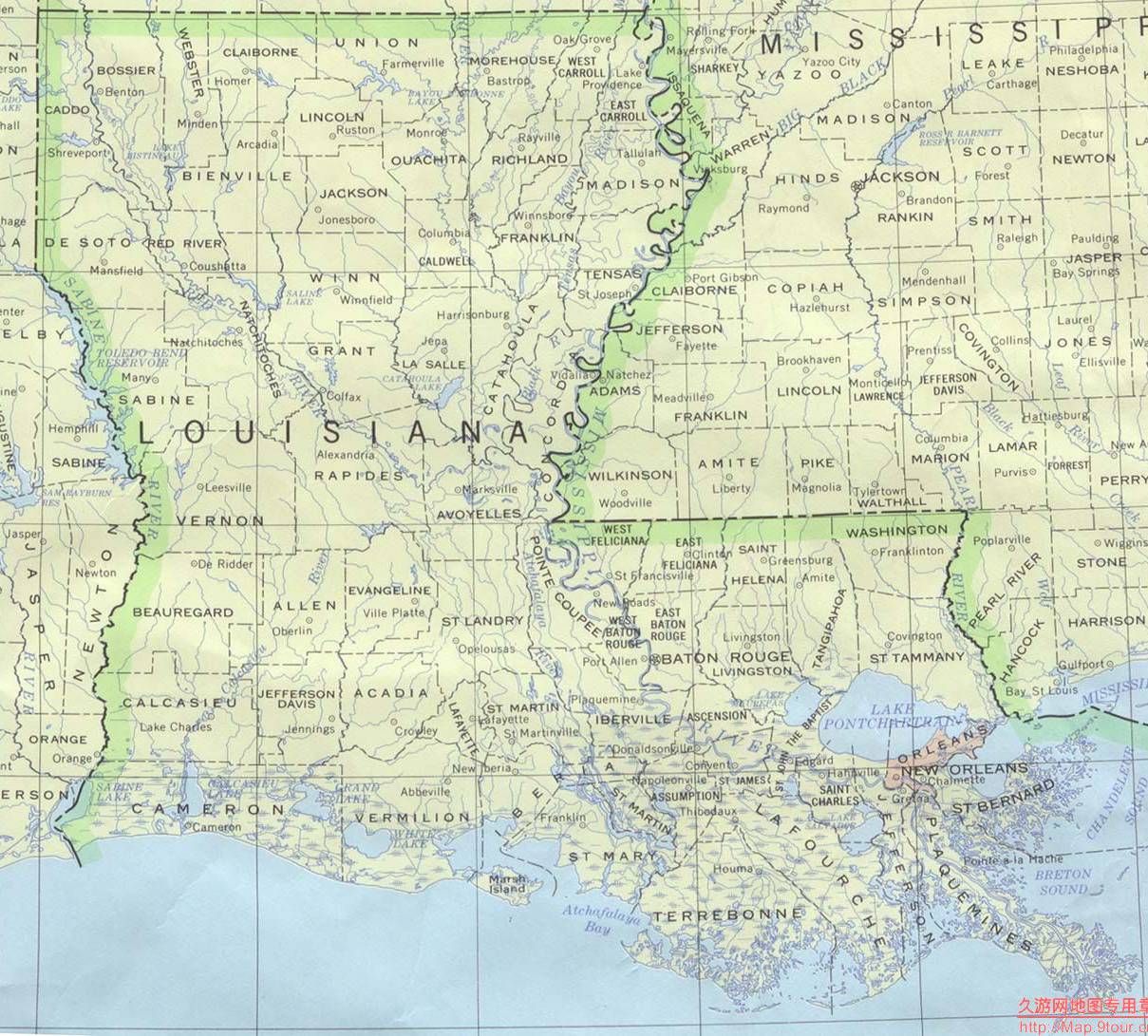 美国louisiana州政区地图