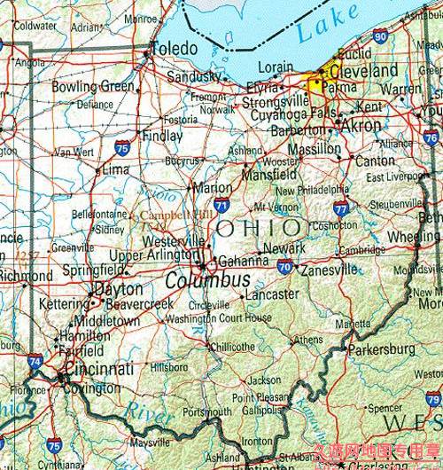 美国ohio州地形交通图,美国地图高清中文版