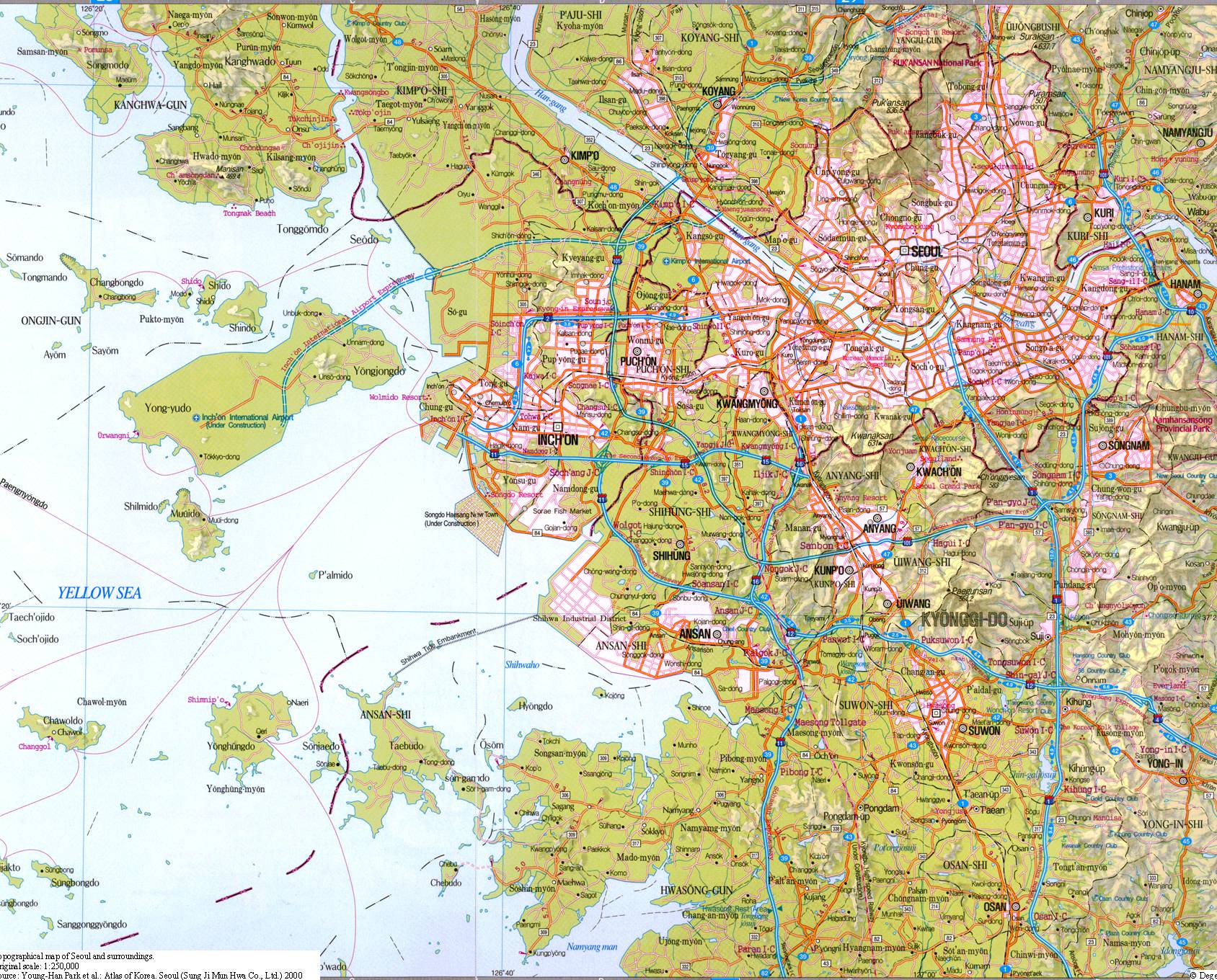 首尔地区地图,韩国地图高清中文版