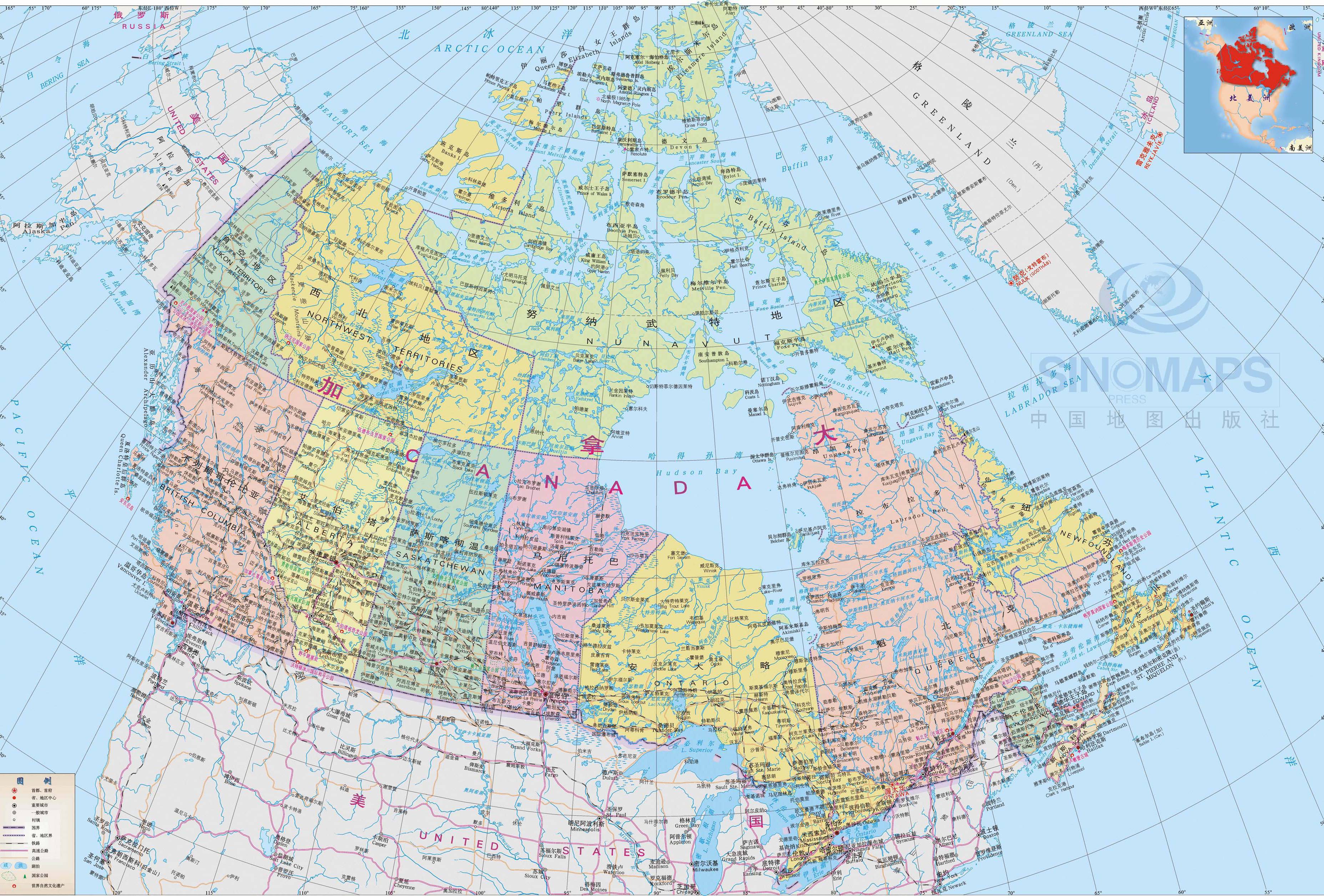 加拿大区号查询    加拿大地图全图   加拿大面积