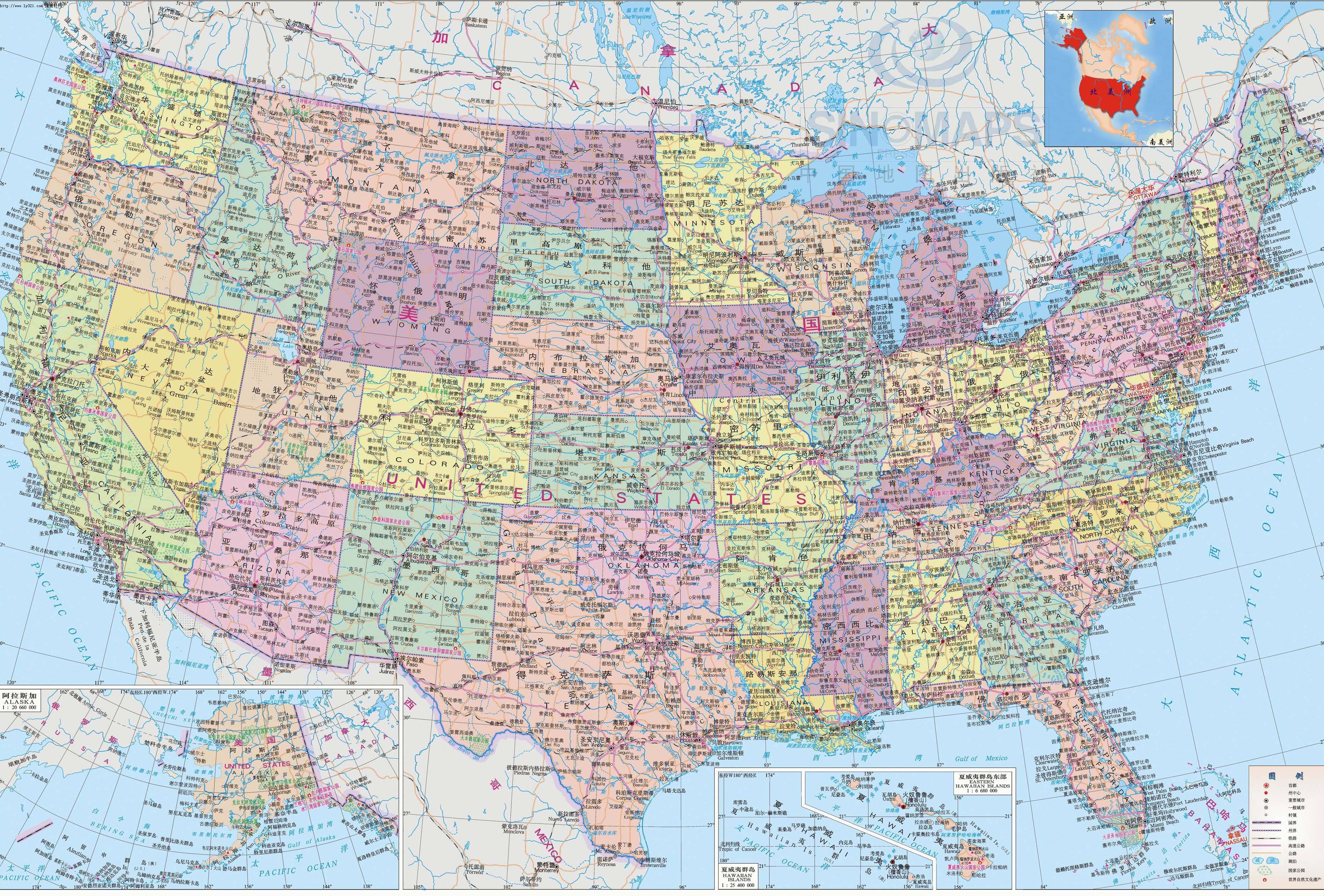 美国地图 放大图片
