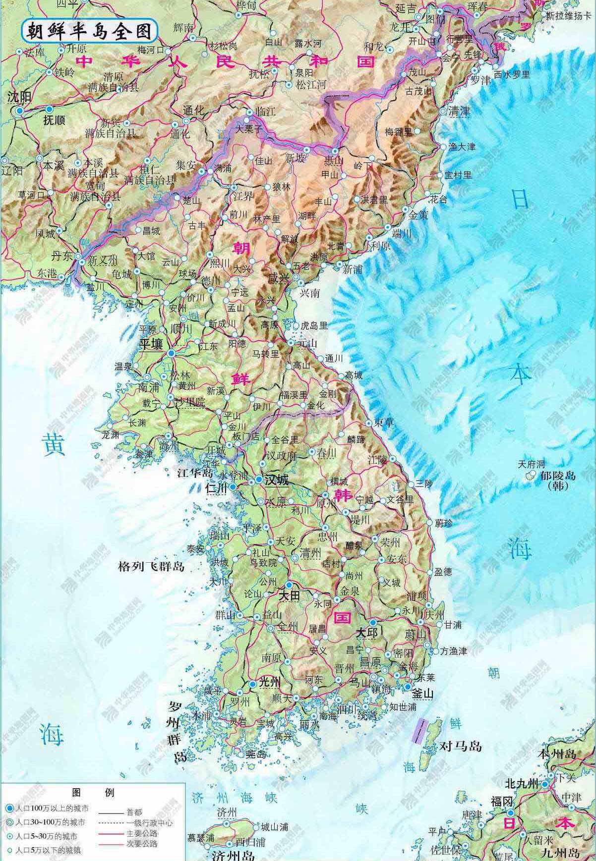 朝鲜半岛地图,朝鲜地图高清中文版